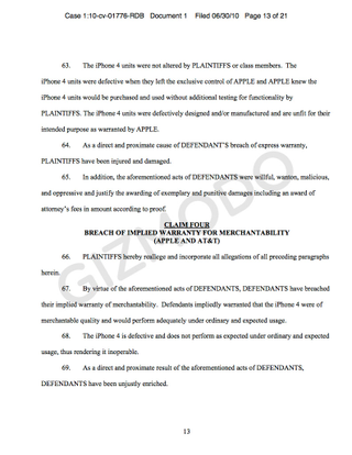 Illustration for article titled First iPhone 4 Class Action Suit Filed Against Apple and AT&T (Updated)